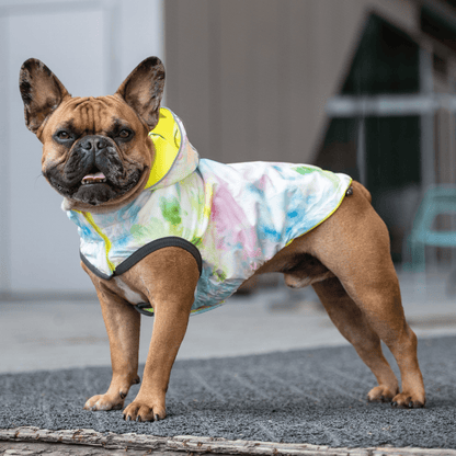 Dog and Pet Stuff Reversible Raincoat - Neon Yellow with Tie Dye