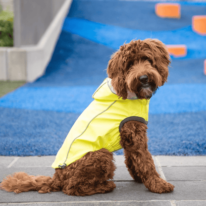 Dog and Pet Stuff Reversible Raincoat - Neon Yellow with Tie Dye