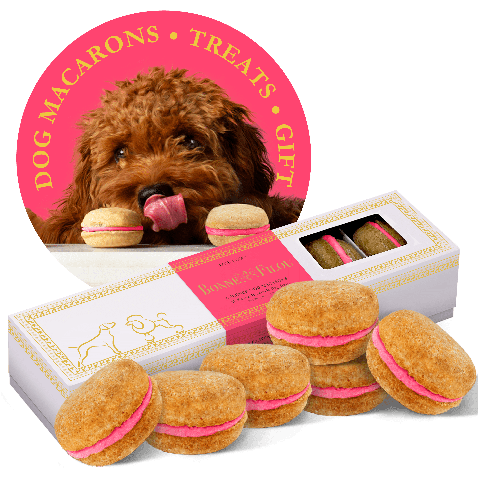Dog and Pet Stuff Rose Dog Macarons (Count of 6 - window in packaging)