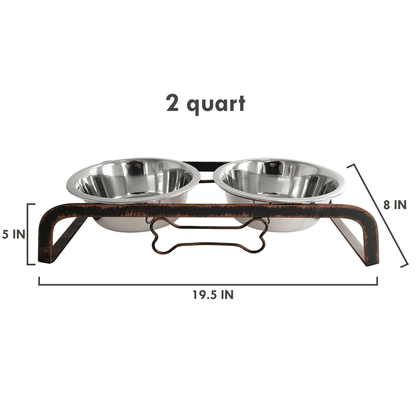 Dog and Pet Stuff Rustic Dog Bone Feeder with 2 Stainless Steel Dog Bowls