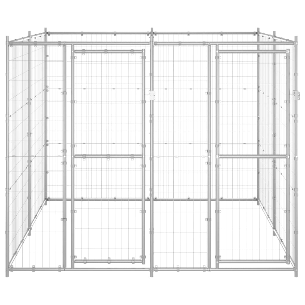 Dog and Pet Stuff Silver Outdoor Dog Kennel Galvanized Steel 52.1 ft²