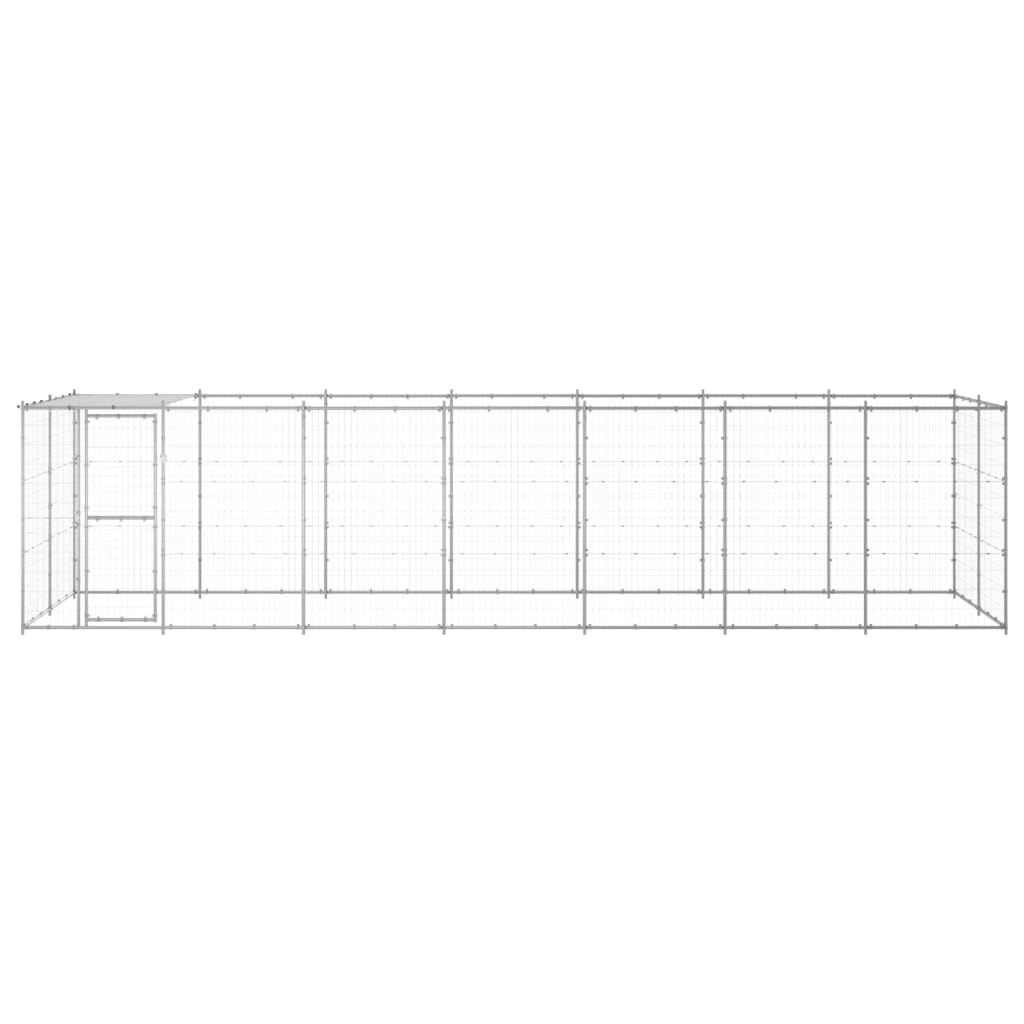 Dog and Pet Stuff Silver Outdoor Dog Kennel Galvanized Steel with Roof 182.3 ft²