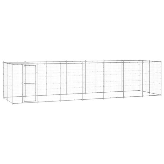 Dog and Pet Stuff Silver Outdoor Dog Kennel Galvanized Steel with Roof 182.3 ft²