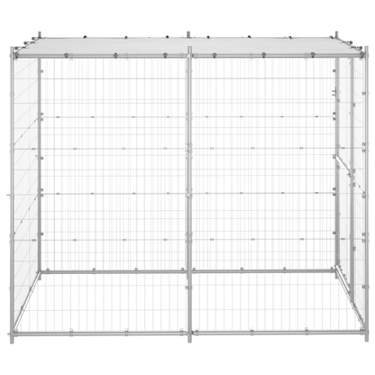 Dog and Pet Stuff Silver Outdoor Dog Kennel Galvanized Steel with Roof 43.3"x86.6"x70.9"