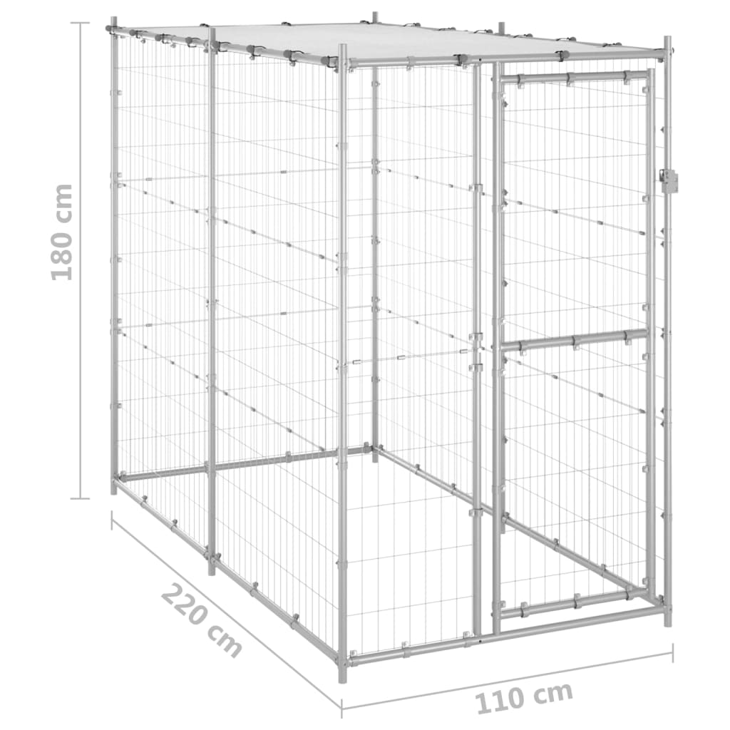 Dog and Pet Stuff Silver Outdoor Dog Kennel Galvanized Steel with Roof 43.3"x86.6"x70.9"