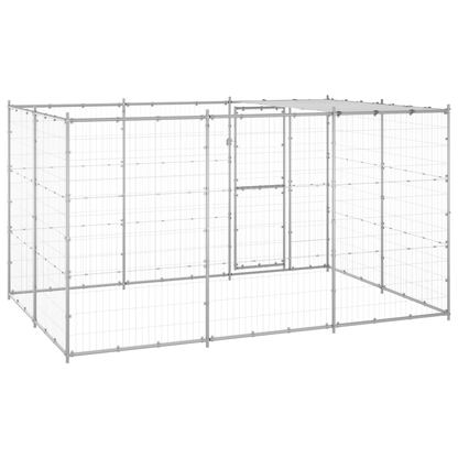 Dog and Pet Stuff Silver Outdoor Dog Kennel Galvanized Steel with Roof 78.1 ft²