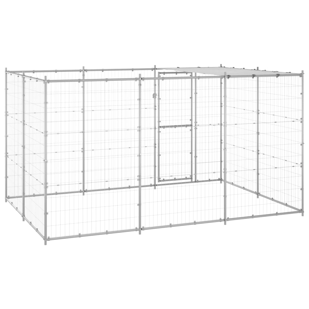 Dog and Pet Stuff Silver Outdoor Dog Kennel Galvanized Steel with Roof 78.1 ft²