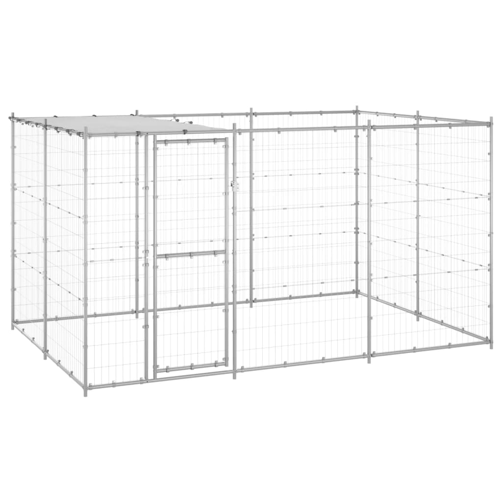 Dog and Pet Stuff Silver Outdoor Dog Kennel Galvanized Steel with Roof 78.1 ft²