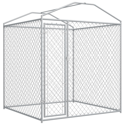 Dog and Pet Stuff Silver Outdoor Dog Kennel with Canopy Top 78.7"x78.7"x88.6"