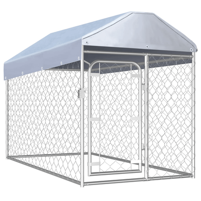 Dog and Pet Stuff Silver Outdoor Dog Kennel with Roof 78.7"x39.4"x49.2"