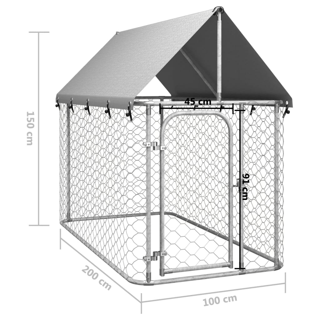 Dog and Pet Stuff Silver Outdoor Dog Kennel with Roof 78.7"x39.4"x59.1"