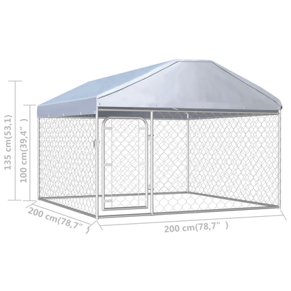 Dog and Pet Stuff Silver Outdoor Dog Kennel with Roof 78.7"x78.7"x53.1"