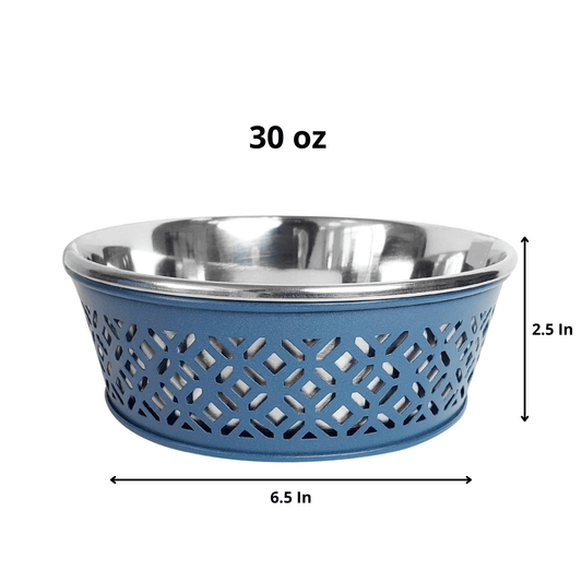 Dog and Pet Stuff Stainless Steel Country Farmhouse Dog Bowl, Blue