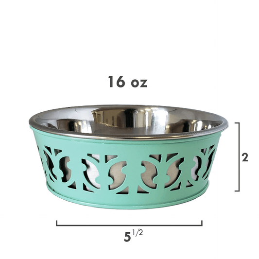 Dog and Pet Stuff Stainless Steel Country Farmhouse Dog Bowl, RE Mint Green