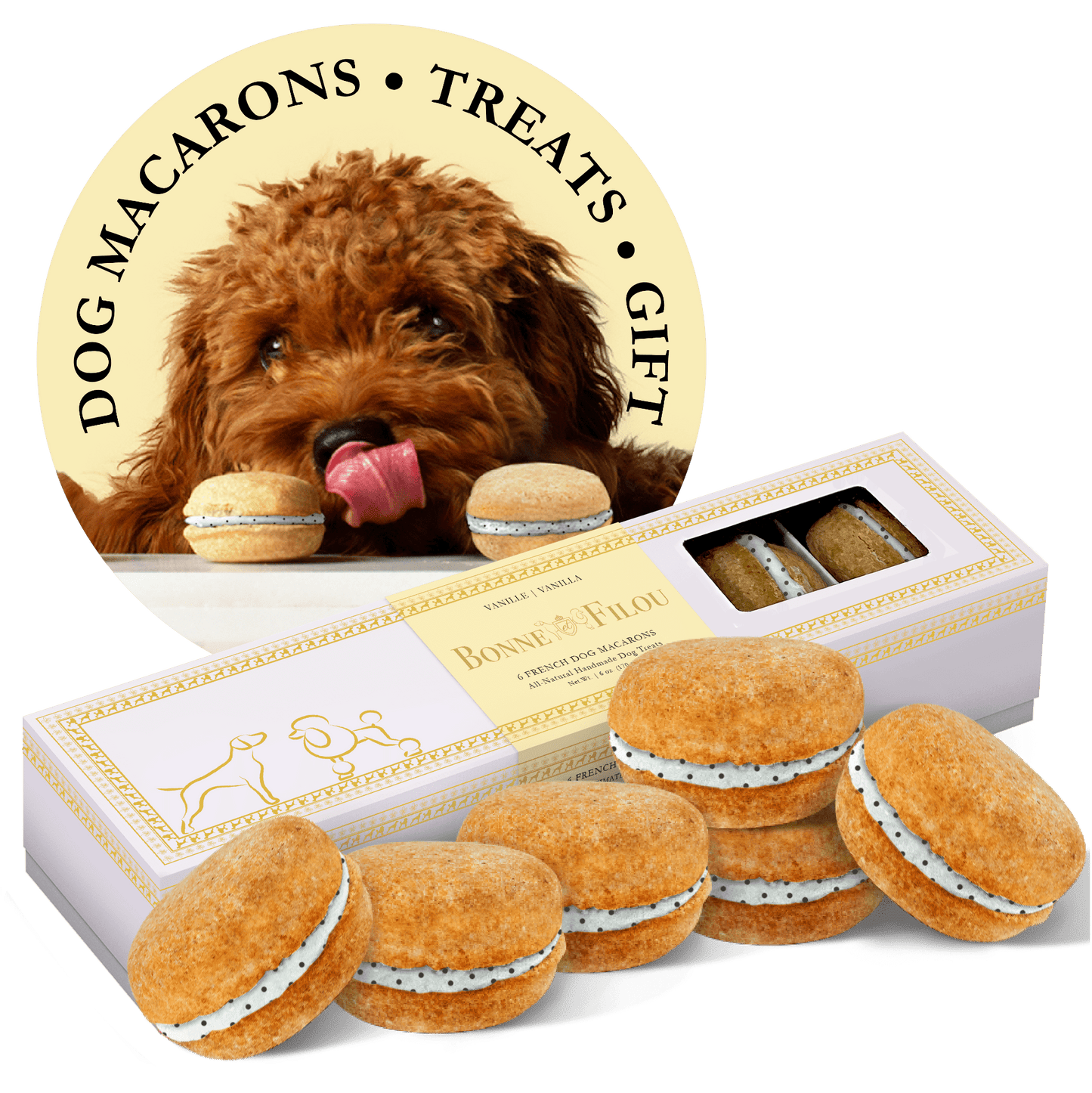 Dog and Pet Stuff Vanilla Dog Macarons (Count of 6 - window in packaging)