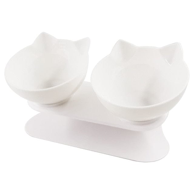 Dog and Pet Stuff White Double Bowl Pet Double Cat Bowl With Raised Stand